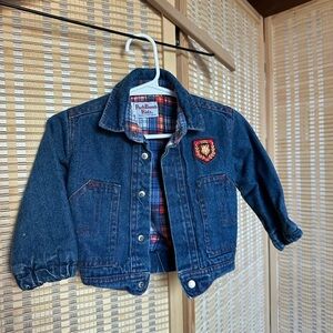 Vintage Kids Blue Denim Jacket with Plaid Details